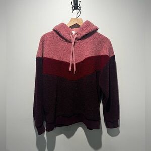 Xersion Fuzzy Teddy Colorblock Maroon Hoodie Sweatshirt M